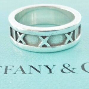 Tiffany & Co. Atlas Ring Narrow Band Sterling 925 Silver Size 4.5